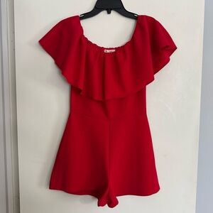 Off shoulder red romper
